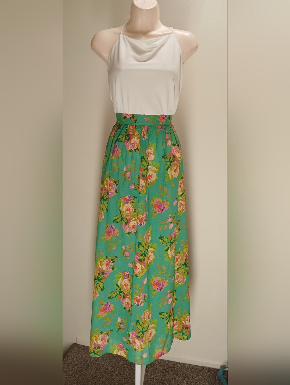 NWT J.Crew Green Floral Cotton Maxi Skirt Cottagecore Garden Party Size M